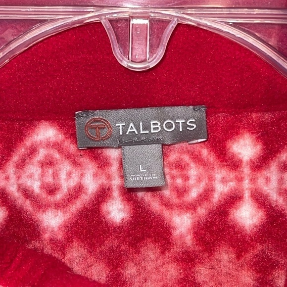 Talbots Fleece Jacket. Size large. Red Snowflake Mock Neck Zip Cozy Soft GUC - Picture 5 of 6